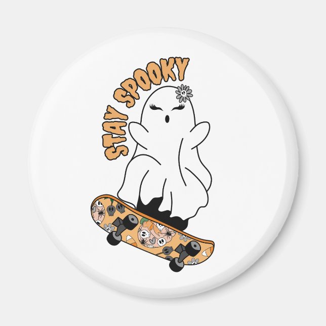 Aimant Ghost "Stay Éffrayant" sur un skateboard - Cool Or (Devant)
