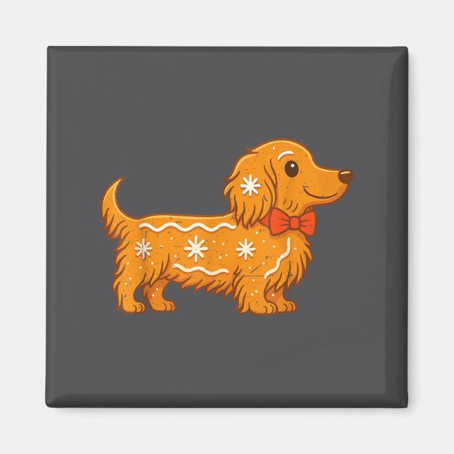Aimant Gingerbread Long Hair Dachshund Christmas Pajama T (Devant)