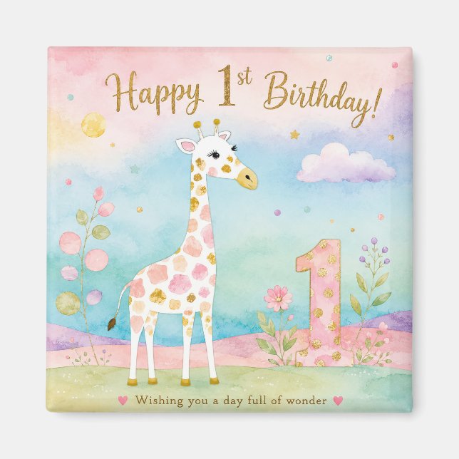 Aimant Girafe Capricieuse Premier Anniversaire Merveilleu (Devant)
