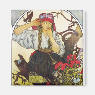 Aimant Girl and Geranium, Mucha