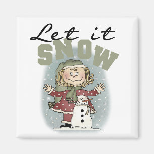 Aimant Girl and Snowman Let it Snow T-shirts