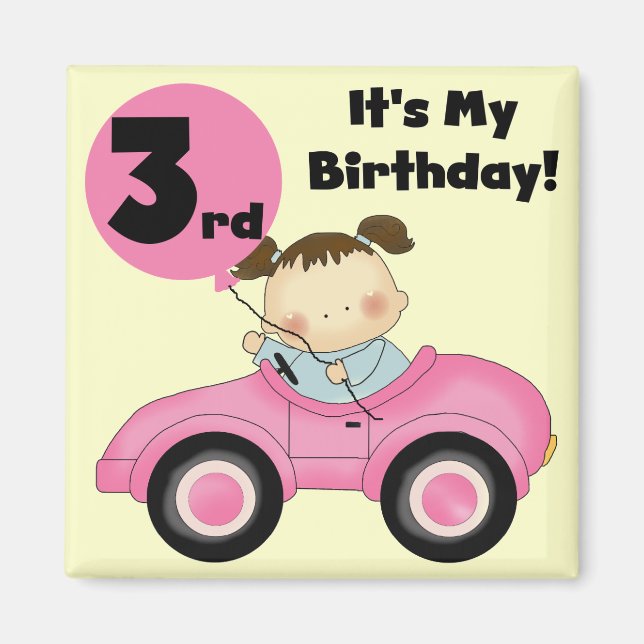 Aimant Girl in Pink Car 3e Anniversaire Tshirts et cadeau (Devant)