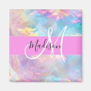 Aimant Girl Rainbow Holographic Iridescente Monogramme No