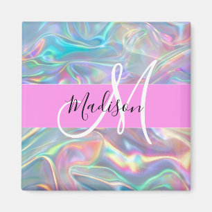 Aimant Girl Rainbow Holographic Iridescente Monogramme No