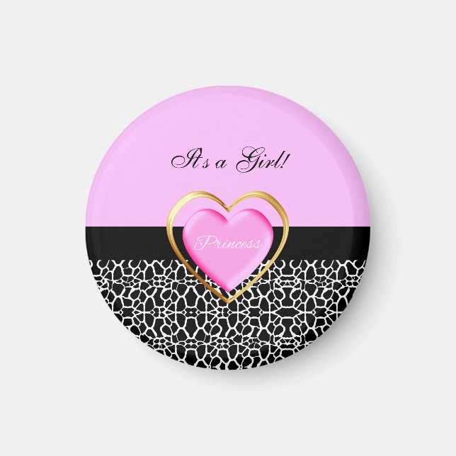 Aimant Girls Rose Black Princess Giraffe Imprimer et nom (Devant)
