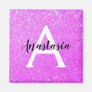 Aimant Girly Glam Purple Glitter Sparkles Monogram Name