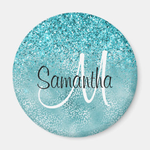 Aimant Girly Glitz Aqua Empreinte de léopard Parties scin