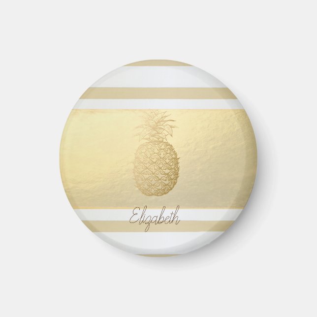 Aimant Girly Modern Gold Stripes, Or Ananas (Devant)