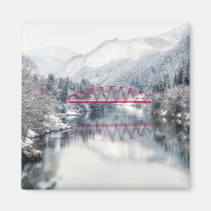 Aimant Glace et neige   Pont rouge en hiver, Japon