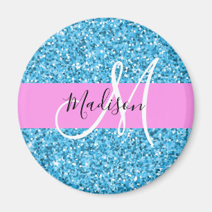 Aimant Glam Ciel Bleu Rose Paillettes Paillettes Nom Mono