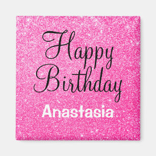 Aimant Glam Happy Birthday Hot Pink Parties scintillant N
