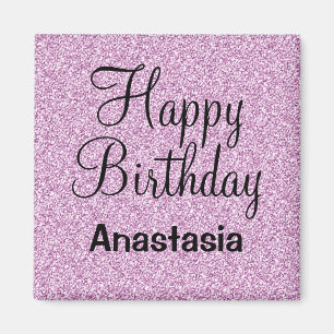 Aimant Glam Happy Birthday Purple Parties scintillant Nom