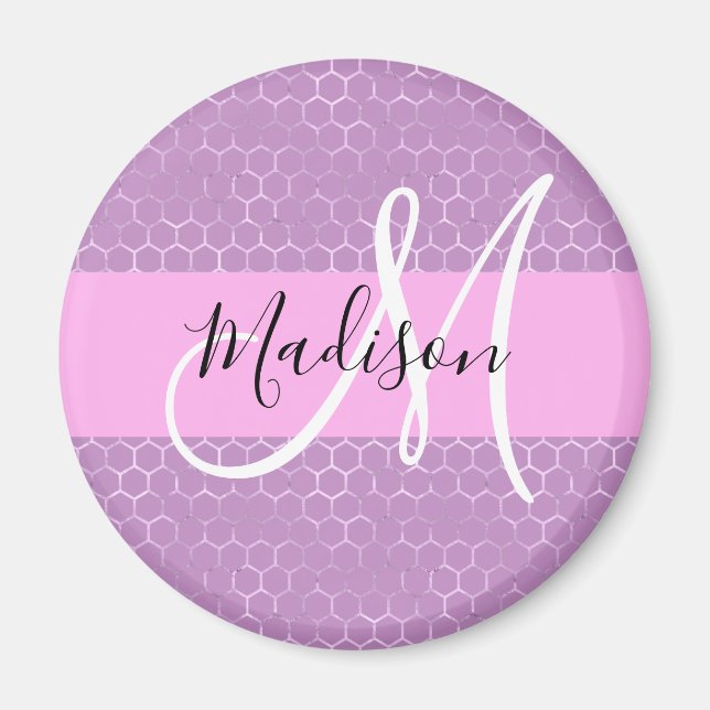 Aimant Glam Lilac Metallic rose Honeycomb Nom (Devant)