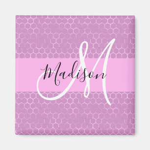 Aimant Glam Lilas Métallisé Rose Nid d'abeille Monogramme