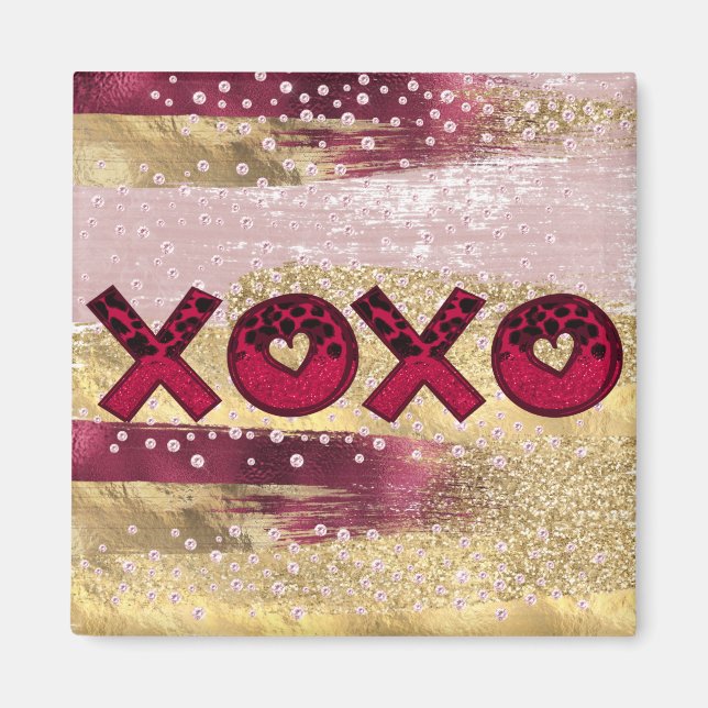 Aimant Glam Parties scintillant Gold Red Luxe XOXO Valent (Devant)