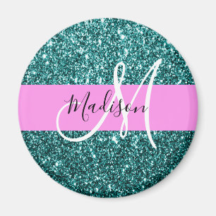 Aimant Glam Pink Turquoise Parties scintillant verte Nom