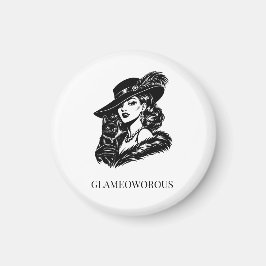 Aimant Glam Woman with Cat Fashion Illustration