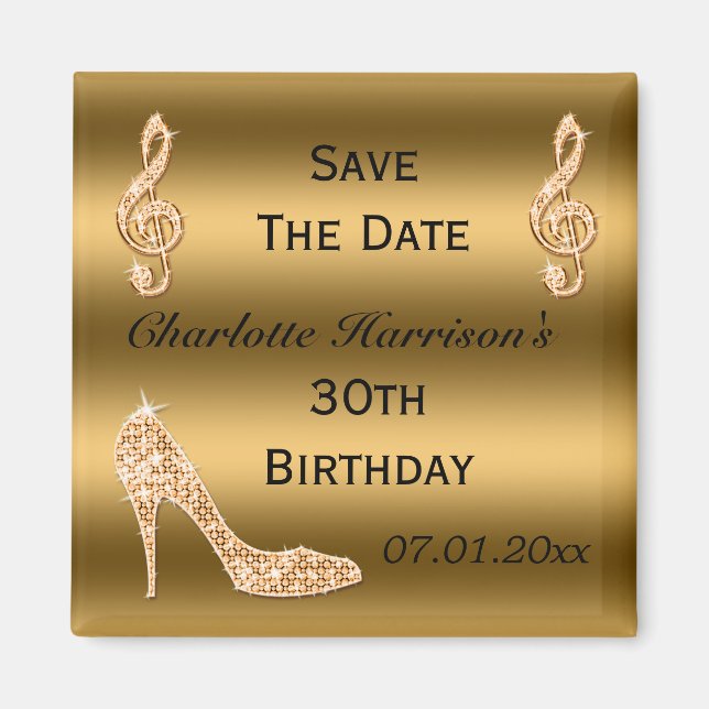 Aimant Glamour 30e Enregistrer la date Gold Stiletto (Devant)
