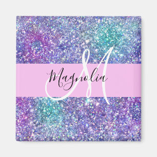 Aimant Glamour Violet, Bleu & Vert Paillettes Monogramme