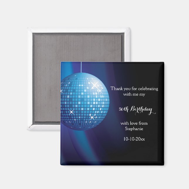 Aimant Glamourous 50e anniversaire Blue Party Disco Ball (Recto/Verso)