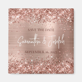 Aimant Glittery Rose Gold Foil Wedding Enregistrer la dat