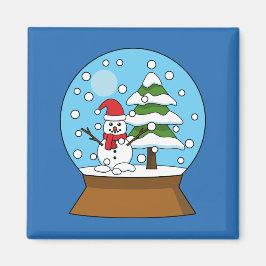 Aimant Globe de neige avec Snowman et Pine Tree