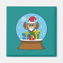 Aimant Globe des neiges avec Chouette du Père Noël