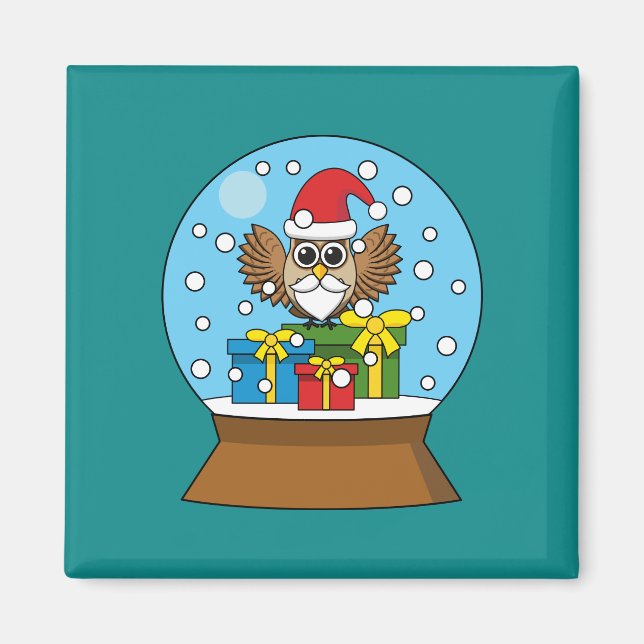 Aimant Globe des neiges avec Chouette du Père Noël (Devant)