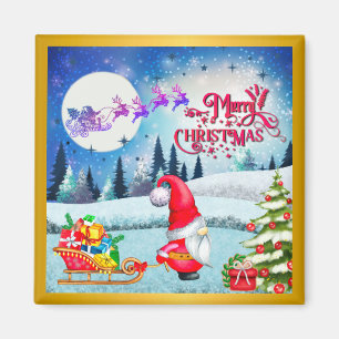 Aimant Gnome De Noël Neige Et Cadeaux De Sleigh Père Noël