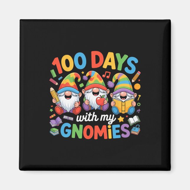 Aimant Gnome Enfants Enseignant 100 Jours D'école  (Devant)