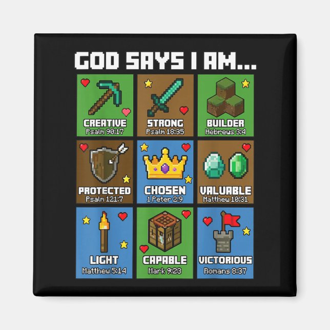Aimant God Says I Am Bible Verses Xel Art Christian Gamer (Devant)
