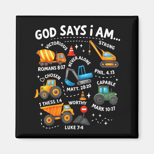 Aimant God Says I Am Christian Bible Verses Boys Construc (Devant)