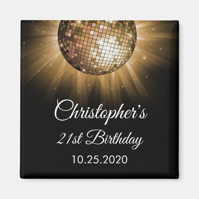 Aimant Gold 21st Anniversaire Party Gold Disco Ball (Devant)