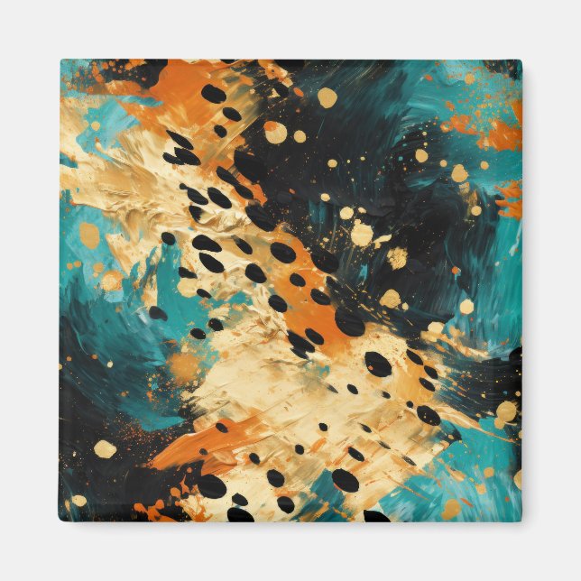 Aimant Gold Black Aqua Orange Leopard Abstrait (Devant)