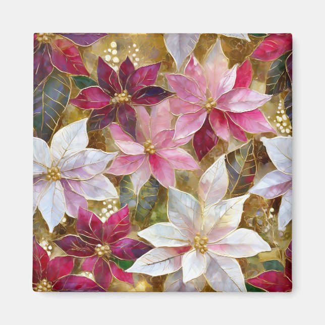 Aimant Gold Burgundy Bronze rose Rouge blanc Poinsettia (Devant)
