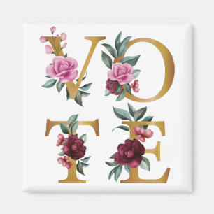 Aimant Gold Burgundy Floral Élégante Feminine Go Vote