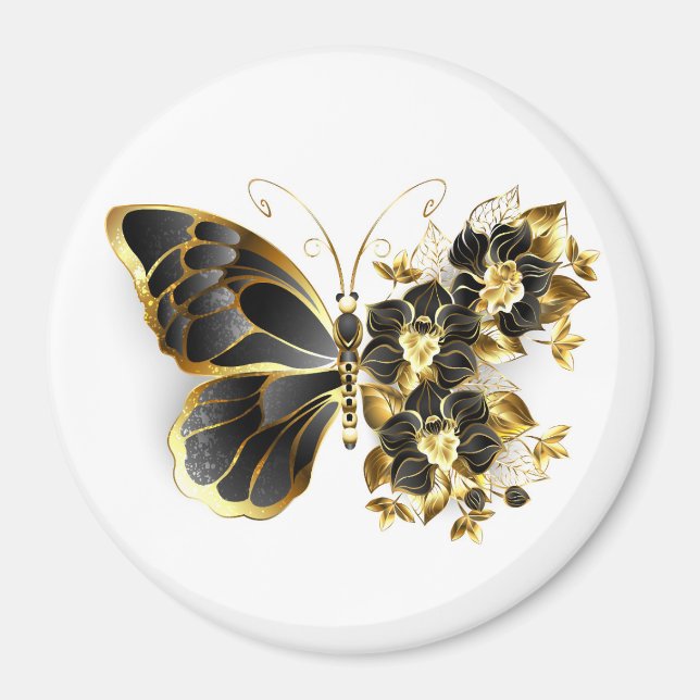 Aimant Gold flower Butterfly with Black Orchid (Devant)