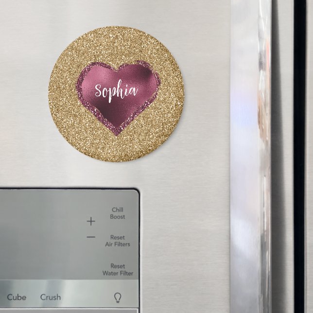 Aimant Gold Glitter Burgundy Red Heart Love (In situ (réfrigérateur))