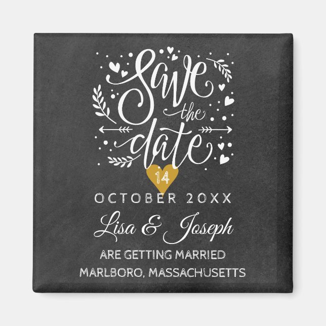 Aimant Gold Heart Chalkboard Enregistrer la date (Devant)