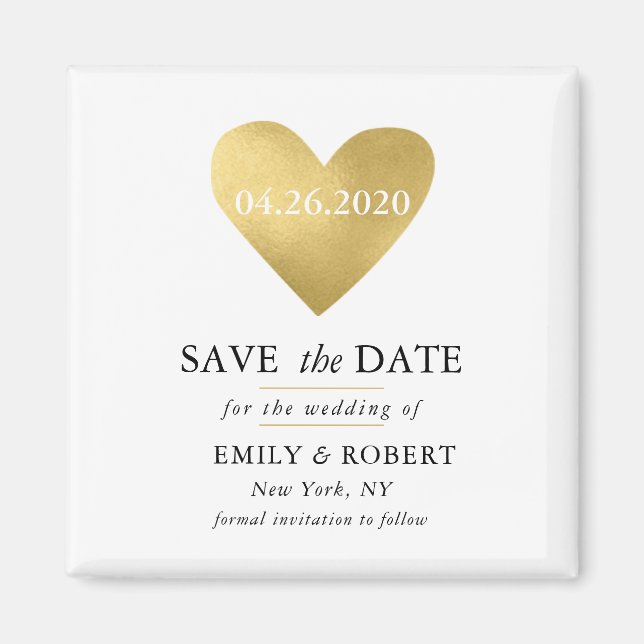 Aimant Gold Heart Enregistrer le Mariage de date (Devant)