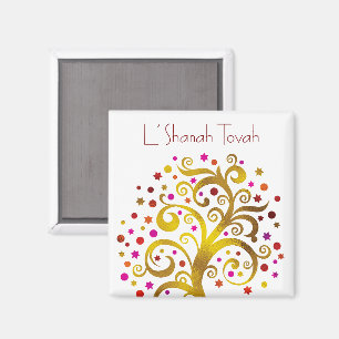 Aimant Gold Red Rosh Hashanah Arbre de vie moderne chic