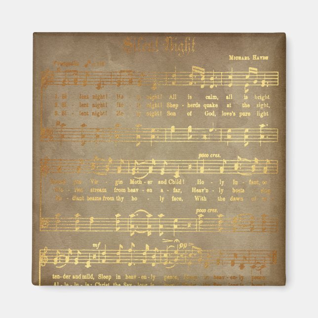 Aimant Gold Silence Nuit Noël Carol Sheet Musique (Devant)