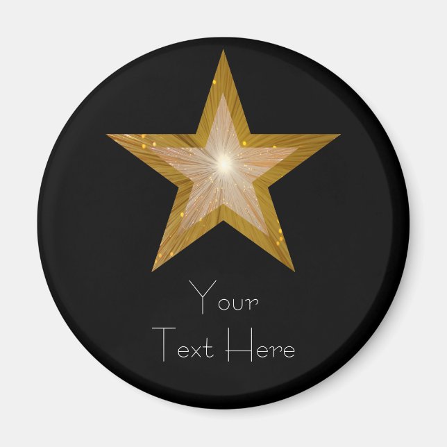 Aimant Gold Star 'Your Text' rond noir (Devant)