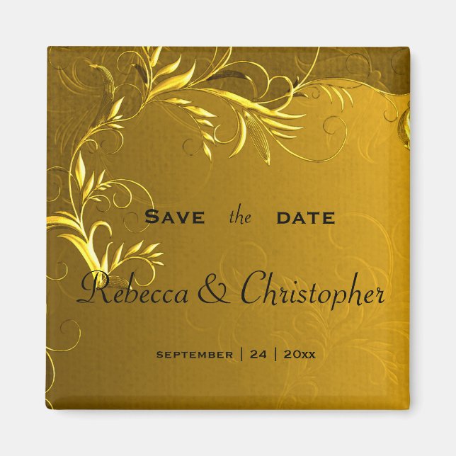 Aimant Golden Elegance Wedding Enregistrer la date (Devant)