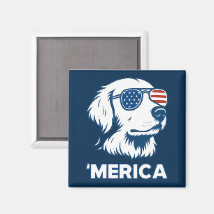 Aimant Golden Retriever 4 juillet Merica