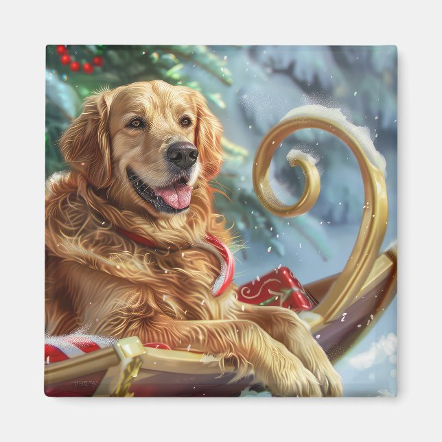 Aimant Golden Retriever Chien Festif de Noël (Devant)