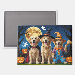 Aimant Golden Retriever Chiens Citrouille Halloween Funny