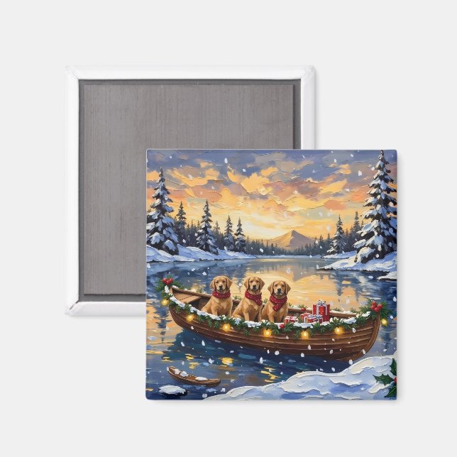 Aimant Golden Retriever Christmas Boat Holiday (Recto/Verso)