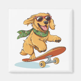 Aimant Golden Retriever Dog Skateboarding