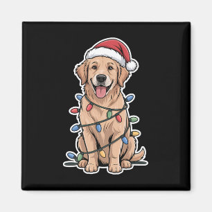 Aimant Golden Retriever Enveloppé Dans Les Lumières De No